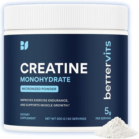 Bettervits Creatine Monohydrate Powder – 100% Pure Micronized Creatine 5g | Unflavoured Creatine Workout Supplement for Muscle Strength, Power & Growth | Vegan Creatine for Women & Men | 60 Servings in Saudi Arabia