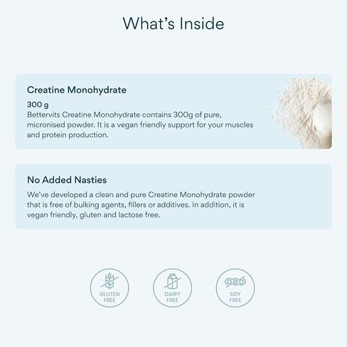Bettervits Creatine Monohydrate Powder – 100% Pure Micronized Creatine 5g | Unflavoured Creatine Workout Supplement for Muscle Strength, Power & Growth | Vegan Creatine for Women & Men | 60 Servings in Saudi Arabia