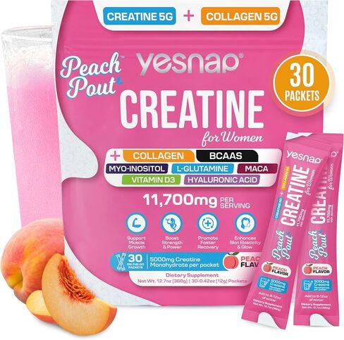 Creatine for Women – Micronized Creatine Monohydrate Powder with Collagen, BCAA, Myo-Inositol & Vitamin D3 – Muscle Growth, Strength & Energy Support – Pre & Post Workout – Peach Flavor, 30 Servings in Saudi Arabia