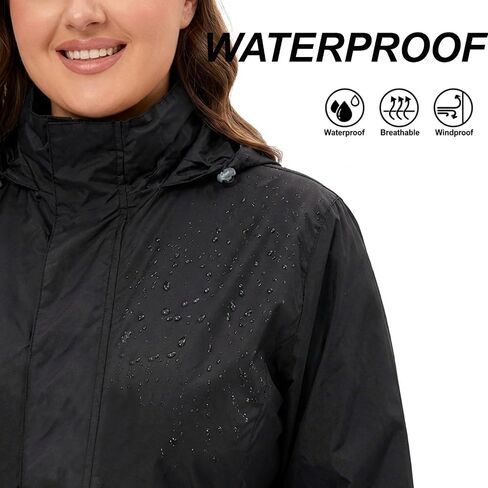 Women's Plus Size Rain Jacket Waterproof Windbreaker 1X-5X Wondproof Raincoat for Hiking Travel with Hood in Saudi Arabia