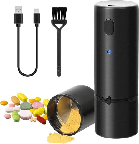 Vucchini Electric Pill Crusher Fine Powder Portable Stainless Steel Pill Grinder Pulverize Medication and Vitamin Tablets for Seniors, Pets (Black) in Saudi Arabia