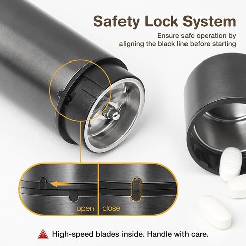 Vucchini Electric Pill Crusher Fine Powder Portable Stainless Steel Pill Grinder Pulverize Medication and Vitamin Tablets for Seniors, Pets (Black) in Saudi Arabia