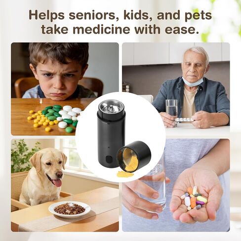 Vucchini Electric Pill Crusher Fine Powder Portable Stainless Steel Pill Grinder Pulverize Medication and Vitamin Tablets for Seniors, Pets (Black) in Saudi Arabia