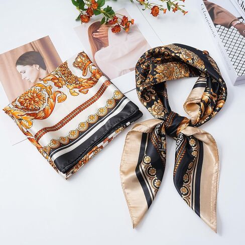 Lourny Satin Head Scarf for Women, 35" Large Silk Like Hair Wrap for Curly Hair Overnight – 2 PCS Soft Bandana for Travel in Saudi Arabia