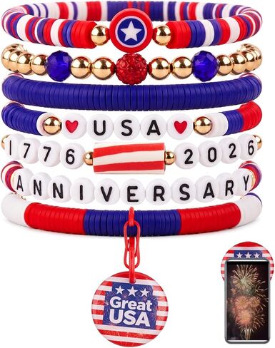4th of July Outfits Accessories for Women Men, Patriotic Bracelets for 250th Independence Day Anniversary with Smart NFC Charms, America Fourth of July 250th Merchandise in Saudi Arabia