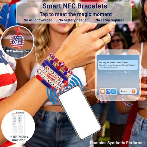 4th of July Outfits Accessories for Women Men, Patriotic Bracelets for 250th Independence Day Anniversary with Smart NFC Charms, America Fourth of July 250th Merchandise in Saudi Arabia
