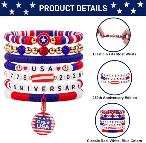 4th of July Outfits Accessories for Women Men, Patriotic Bracelets for 250th Independence Day Anniversary with Smart NFC Charms, America Fourth of July 250th Merchandise in Saudi Arabia