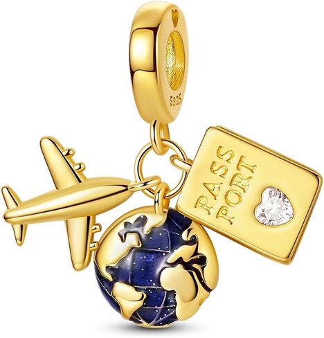 MULA 925 Sterling Silver Gold Dangle Charms for Bracelets and Necklace - Variety Pendant Beads for Bracelets and Necklace Jewelry, Travel Animal Nature Love Theme in Saudi Arabia