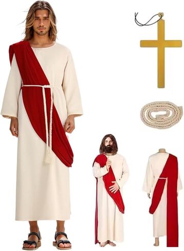 Jesus Costume Adult Men Biblical Religious Christ Costume Includes Waist Rope For Disciple Costumes in Kuwait