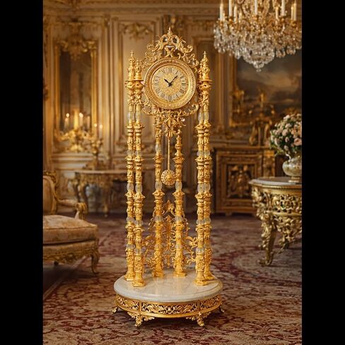 Grandfather Clocks Metal Floor Clock Quartz European Style Ornate for Home Villa Mansion in Kuwait