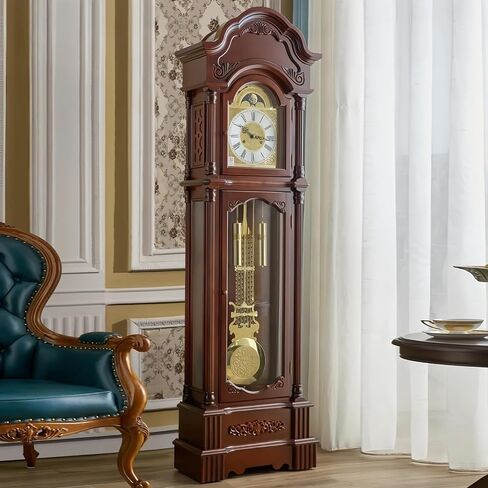 Grandfather Clocks Wood Grandfather Clock Floor Mechanical Pendulum Chimes for Villa Decor in Kuwait