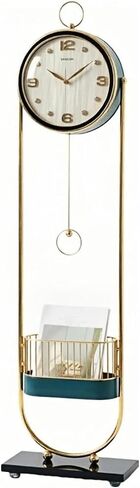 Grandfather Clocks Metal Floor Standing Clock Quartz Silent Magazine Rack for Living Room(Green) in Kuwait