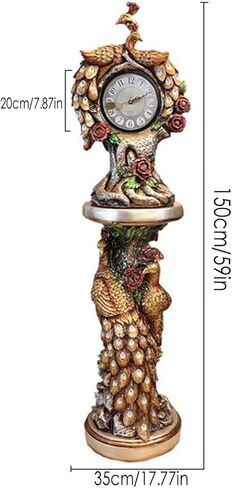 Grandfather Clocks Retro Grandfather Clock, Resin Peacock Statue Living Room Creative Fashion Decorative Big in Kuwait