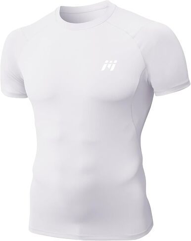 MEETYOO Men Compression Shirts, Athletic Workout UPF 50+ Long Short Sleeve Compression Base Layer Shirt for Running Gym in Saudi Arabia