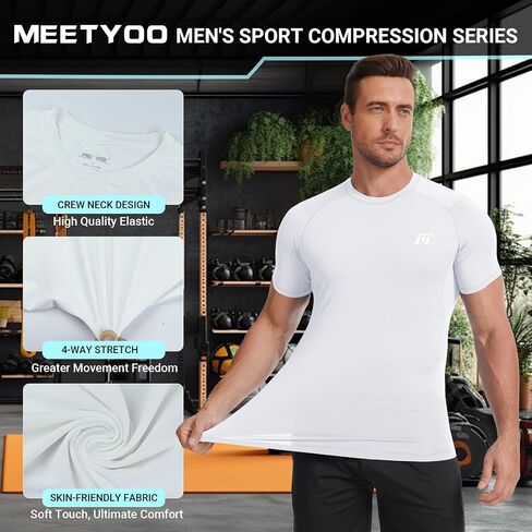 MEETYOO Men Compression Shirts, Athletic Workout UPF 50+ Long Short Sleeve Compression Base Layer Shirt for Running Gym in Saudi Arabia