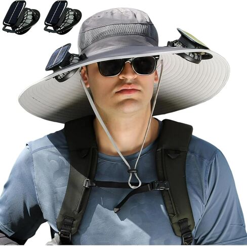 Solar Powered Fan Hat for Men Women Wide Brim Hat with 2 Fans UPF 50+ Outdoor Fishing Beach Sun Hat in Saudi Arabia