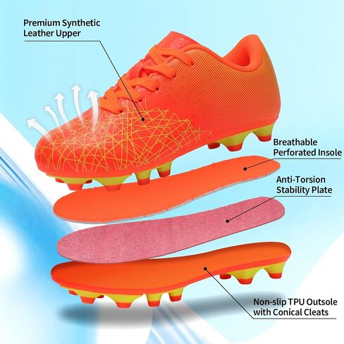 Unisex-Kids Firm Ground Soccer Cleats Boys Girls Athletic Outdoor Soccer Shoes for Toddler/Little Kid/Big Kid in Saudi Arabia