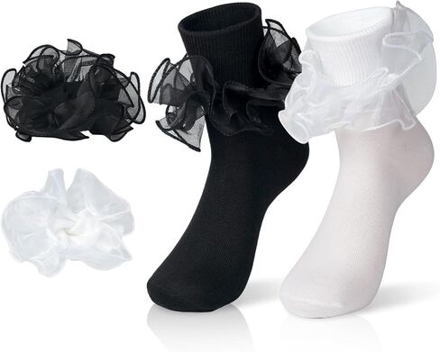 Snycler Women's Big Ruffle Ankle Socks, Adult Lace Turn Cuff Cotton Frilly Dress Socks Cute Bobby Sock with Ruffles Socks in Saudi Arabia