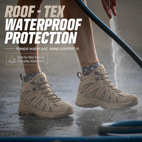 ROCKROOSTER Bedrock - Men’s Waterproof Hiking Boots, Lightweight Mid Ankle Trail Boots with Microfiber Upper, Rubber Outsole and PORON XRD Insole for Trekking Camping AH21065 in Kuwait