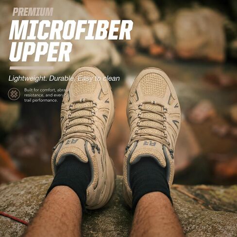 ROCKROOSTER Bedrock - Men’s Waterproof Hiking Boots, Lightweight Mid Ankle Trail Boots with Microfiber Upper, Rubber Outsole and PORON XRD Insole for Trekking Camping AH21065 in Kuwait