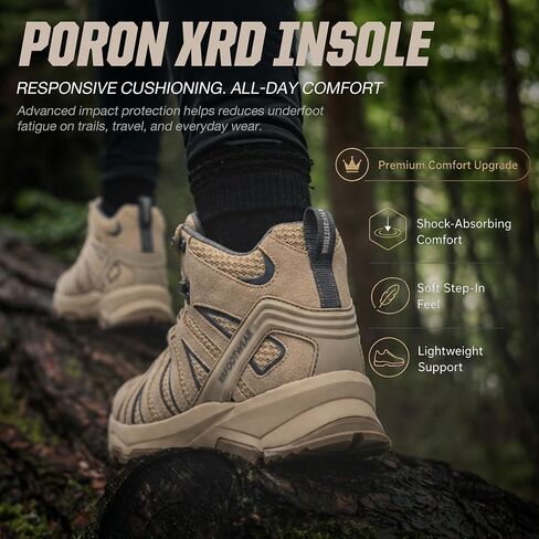 ROCKROOSTER Bedrock - Men’s Waterproof Hiking Boots, Lightweight Mid Ankle Trail Boots with Microfiber Upper, Rubber Outsole and PORON XRD Insole for Trekking Camping AH21065 in Kuwait