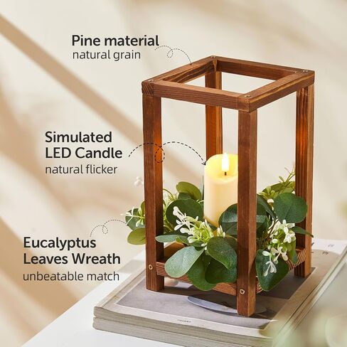 60 Pcs/20 Set Wooden Wedding Lantern Centerpiece,Wooden Centerpieces for Tables-with 20 Holders 20 Candles 20 Wreaths for Rustic Table Decoration Country Barn Wedding Party (Brown) in Saudi Arabia