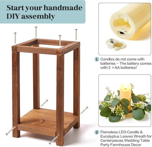 60 Pcs/20 Set Wooden Wedding Lantern Centerpiece,Wooden Centerpieces for Tables-with 20 Holders 20 Candles 20 Wreaths for Rustic Table Decoration Country Barn Wedding Party (Brown) in Saudi Arabia