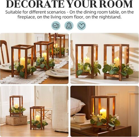 60 Pcs/20 Set Wooden Wedding Lantern Centerpiece,Wooden Centerpieces for Tables-with 20 Holders 20 Candles 20 Wreaths for Rustic Table Decoration Country Barn Wedding Party (Brown) in Saudi Arabia