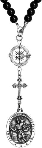1 Pc St Christopher Car Rearview Mirror Decor Medal, Black Cross Hanging Car Rosary Charm, Travel Protection Charm in Saudi Arabia