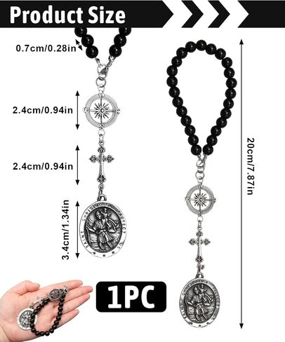 1 Pc St Christopher Car Rearview Mirror Decor Medal, Black Cross Hanging Car Rosary Charm, Travel Protection Charm in Saudi Arabia