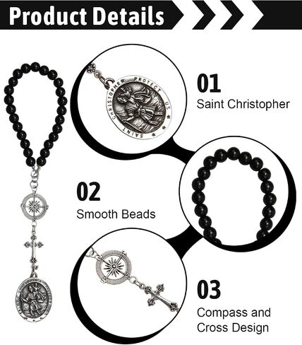 1 Pc St Christopher Car Rearview Mirror Decor Medal, Black Cross Hanging Car Rosary Charm, Travel Protection Charm in Saudi Arabia