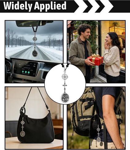1 Pc St Christopher Car Rearview Mirror Decor Medal, Black Cross Hanging Car Rosary Charm, Travel Protection Charm in Saudi Arabia