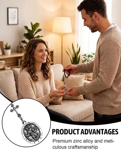 1 Pc St Christopher Car Rearview Mirror Decor Medal, Black Cross Hanging Car Rosary Charm, Travel Protection Charm in Saudi Arabia