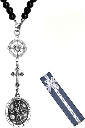1 Pc St Christopher Car Rearview Mirror Decor Medal, Black Cross Hanging Car Rosary Charm, Travel Protection Charm in Saudi Arabia