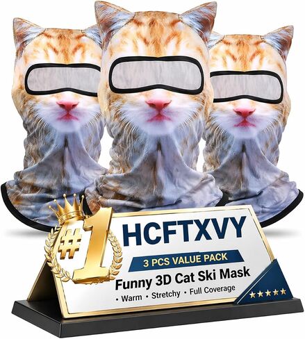 3 Pack Cat Ski Mask Shiesty Balaclava Cute Funny Animal Face with Ears Fuzzy Kitty Suitable for Outdoor Activities in Kuwait