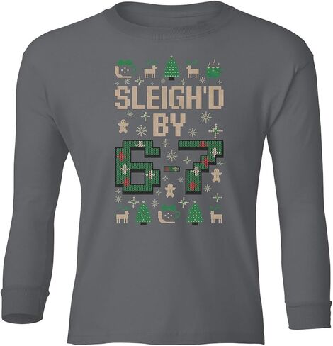 Sleigh’d by 6-7 – Funny Six Seven Meme Xmas Ugly Youth Long Sleeve T-Shirt in Saudi Arabia