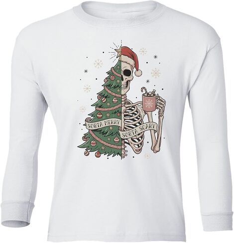 Sorta Merry Sorta Scary - Christmas Tree Skeleton Youth Long Sleeve T-Shirt in Saudi Arabia