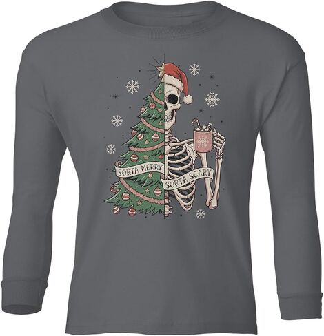 Sorta Merry Sorta Scary - Christmas Tree Skeleton Youth Long Sleeve T-Shirt in Saudi Arabia