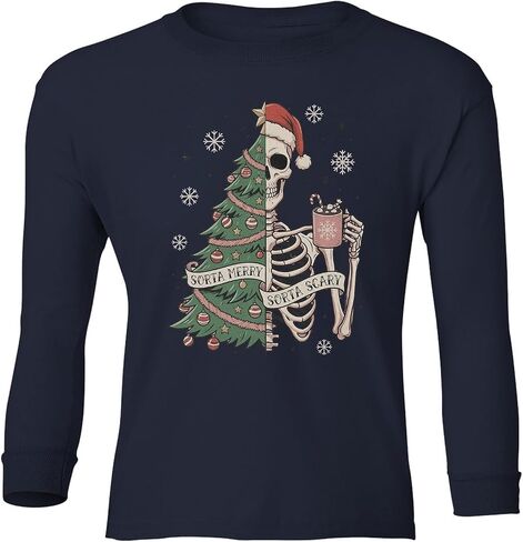 Sorta Merry Sorta Scary - Christmas Tree Skeleton Youth Long Sleeve T-Shirt in Saudi Arabia