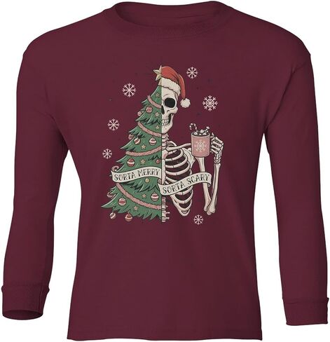 Sorta Merry Sorta Scary - Christmas Tree Skeleton Youth Long Sleeve T-Shirt in Saudi Arabia