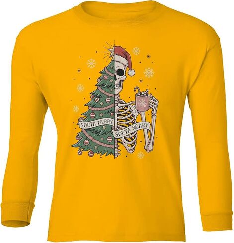 Sorta Merry Sorta Scary - Christmas Tree Skeleton Youth Long Sleeve T-Shirt in Saudi Arabia