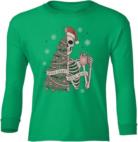 Sorta Merry Sorta Scary - Christmas Tree Skeleton Youth Long Sleeve T-Shirt in Saudi Arabia