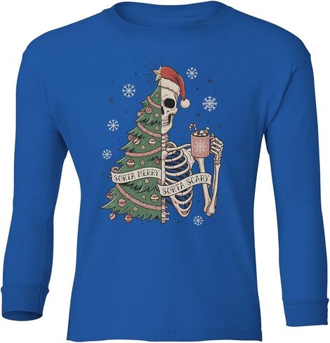 Sorta Merry Sorta Scary - Christmas Tree Skeleton Youth Long Sleeve T-Shirt in Saudi Arabia
