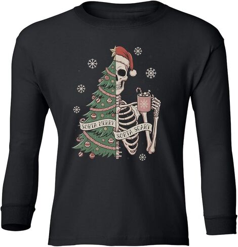 Sorta Merry Sorta Scary - Christmas Tree Skeleton Youth Long Sleeve T-Shirt in Saudi Arabia