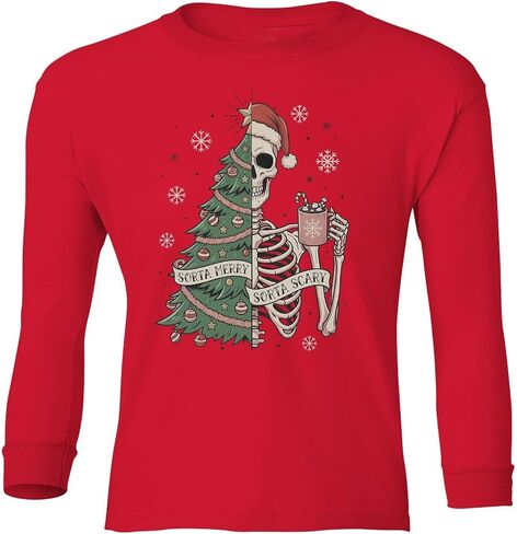 Sorta Merry Sorta Scary - Christmas Tree Skeleton Youth Long Sleeve T-Shirt in Saudi Arabia