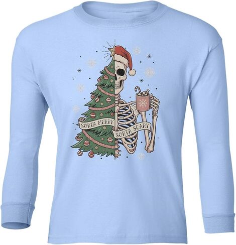 Sorta Merry Sorta Scary - Christmas Tree Skeleton Youth Long Sleeve T-Shirt in Saudi Arabia