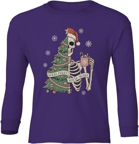 Sorta Merry Sorta Scary - Christmas Tree Skeleton Youth Long Sleeve T-Shirt in Saudi Arabia