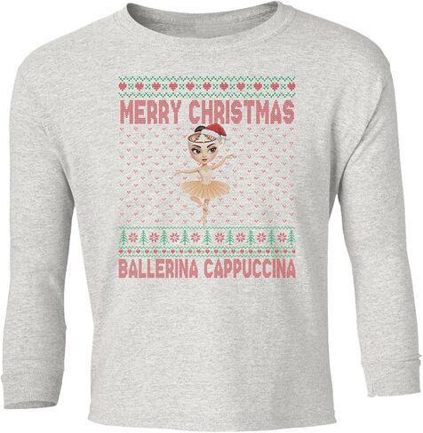 Ballerina Cappuccina Xmas – Brainrot Christmas Ugly Youth Long Sleeve T-Shirt in Saudi Arabia