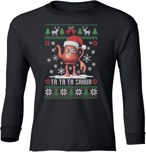 Ta Ta Sahur Xmas – Funny Brainrot Christmas Ugly Youth Long Sleeve T-Shirt in Saudi Arabia
