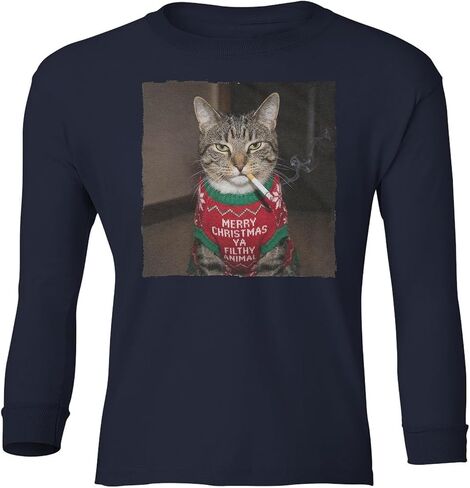 Merry Christmas Cat Smoking - Filthy Animal Quote Youth Long Sleeve T-Shirt in Saudi Arabia